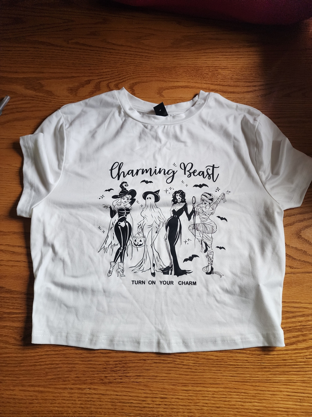 SHEIN White 'Charming Beast' Graphic Short Sleeve Tee